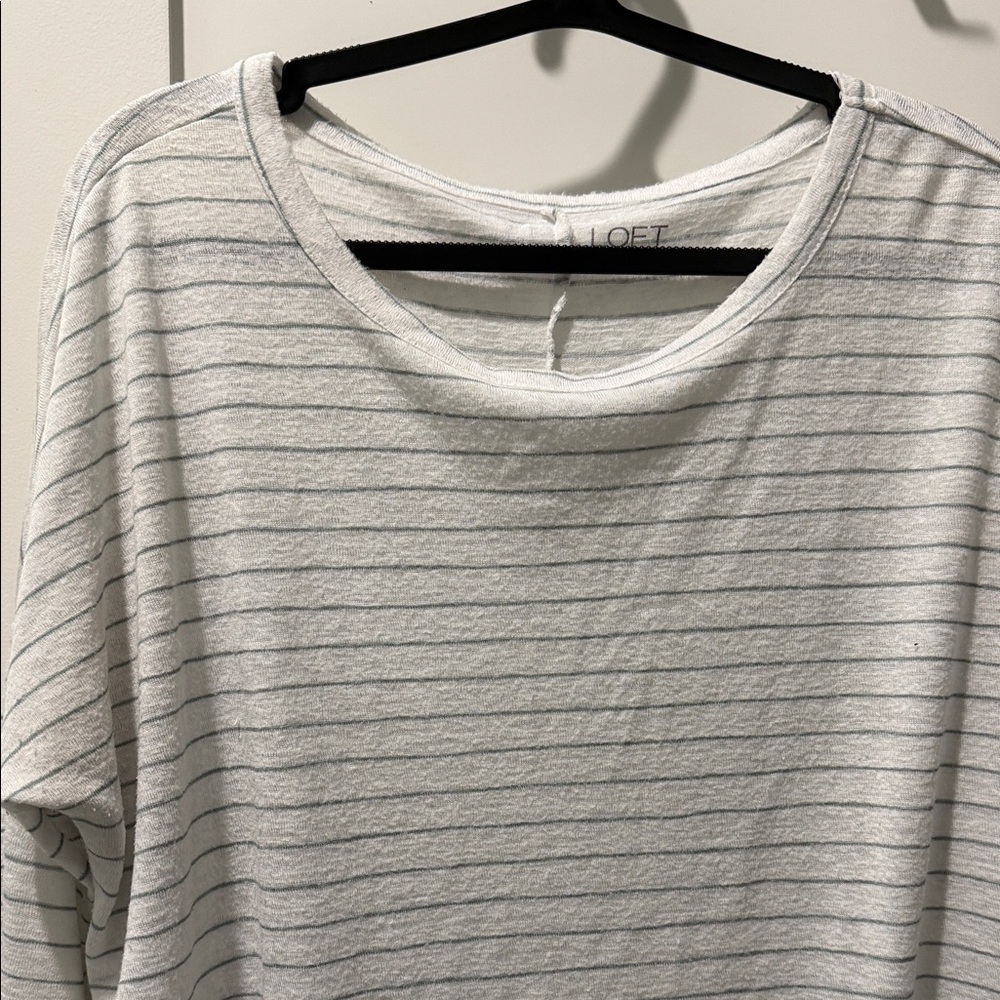 LOFT Women's White and Gray Striped Long Sleeve Top 3/4 length sleeve M